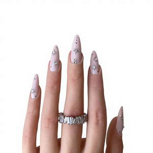 <span class=keywords><strong>Ongles</strong></span> pressés <span class=keywords><strong>Luna</strong></span>, 10 pièces, ABS, rose doux, élégant, peint à la main, étoiles, autocollants pour <span class=keywords><strong>ongles</strong></span> complets, colle, à retirer par pression, taille moyenne/longue - Product Image 4