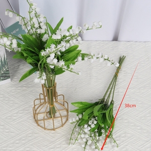 Decoración de Boda de Alta Calidad, Flores Pequeñas Simuladas con Hojas Verdes, Lirio de los Valles de Plástico Individual - Product Image 2