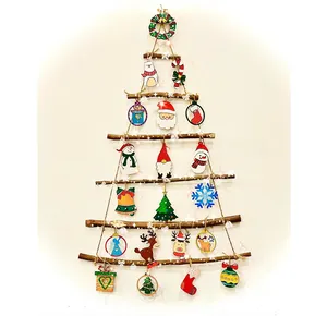 Wood Ladder Tree with Star Wall Hanging Twig Tree Christmas Decoration Wooden Hanging Ornaments from Vietnam