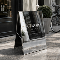 Panneau publicitaire personnalisé en acier inoxydable miroir, type A, pour extérieur, trottoir, salon et devanture de magasin