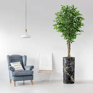 Artificial Ficus Tree in White Marble Effect Planter Fake Banyan Silk Plastic Tree Indoor Outdoor Home Decora Artificial Plant