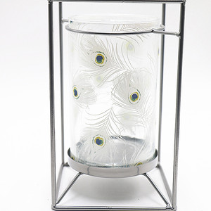 Bougeoir à impression léopard et son lot de 10x20, porte-bougie en verre avec support en métal - Product Image 3