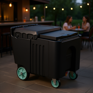 Contenedor de hielo portátil de 61.6 L con tapa deslizante y cuatro ruedas, herramienta de bar - Product Image 2