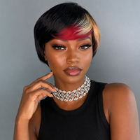 Perruques courtes de style pixie à trois tons blond-noir-rouge, nouvelle mode, fabriquées à la machine, pour femmes noires