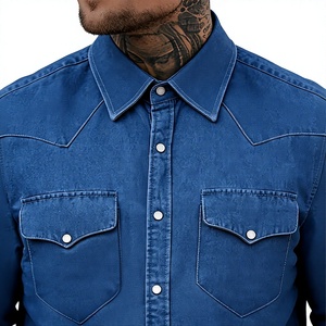 Camisa de Mezclilla para Hombre, Corte Slim Fit, 100% Algodón, Manga Larga, Color Azul Sólido, Cuello Clásico, Estilo Casual, Antiarrugas, Lavado a la Piedra - Product Image 5