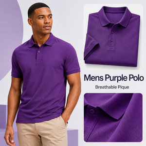 Polo pour homme en piqué respirant, polyester et coton, couleur unie, tricoté, coupe classique, violet, avec logo brodé personnalisé - Product Image 1