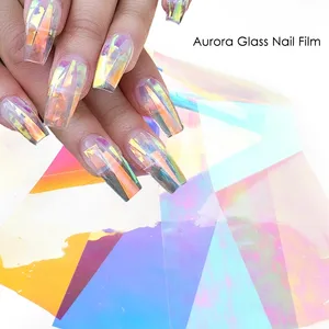 Aurora Rainbow adesivi per Nail Art carta per trasferimento a specchio linea di strisce riflettenti rotte olografiche lamine per unghie in vetro