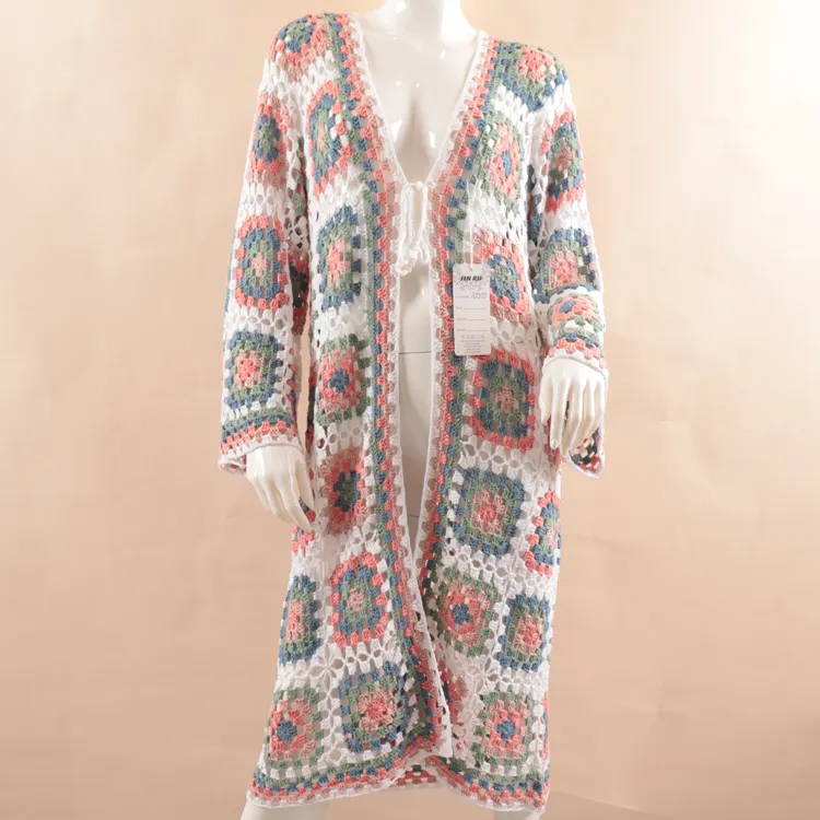 New Fashion Women's Hollow Crochet Cardigan Beachwear Colorful Long Coatsb Dress