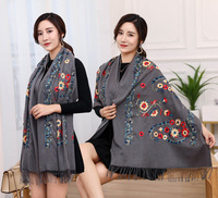 Grand Châle Pashmina Floral de Luxe Brodé de Style Russe pour Belles Dames