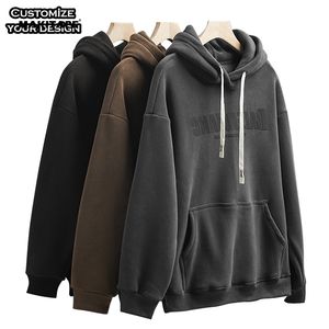 Sweat-shirt à capuche surdimensionné pour homme en coton 100% lourd, doublé en polaire, avec logo personnalisé en relief, broderie 3D et impression sérigraphique, pour l'automne - Product Image 1
