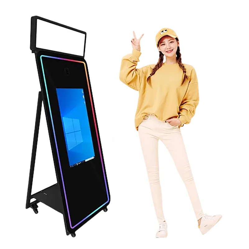 Selfie Machine Kiosk Video Booth Mirror Photo Booth With Camera And Printer Led Mirror Glass Photo Booth For Wedding And Event