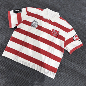 Vente en gros de maillots de rugby rétro rayés à manches courtes avec boutons, logo brodé, polos pour hommes - Product Image 1