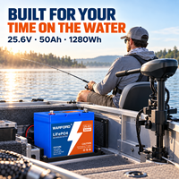 Baterai LiFePO4 24V 50Ah Deep Cycle dengan Bluetooth 50A BMS untuk Motor Trolling, Fish Finder, dan Aplikasi Kelautan