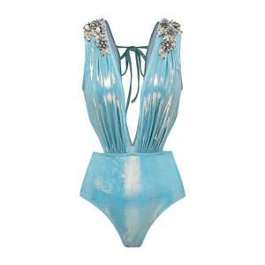 King Mcgreen Star Sexy One Piece 3D Flower Pearl Traje de baño Brillante Vintage One Piece Deep V Neck Traje de baño Monokini Holiday <span class=keywords><strong>Bikini</strong></span> - Product Image 5