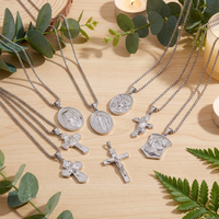 Colliers pendentifs croix vintage en acier inoxydable avec chaîne maille forçat, bijoux religieux