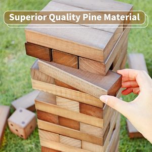 Tour géante personnalisée à empiler, 54 pièces en bois de pin, jeu de construction avec 1 jeu de dés - Bloc classique - Product Image 4