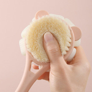 Bath Brush Double Sided Soft Bristles Flower Shape Long <b>Handle</b> Back Scrubber PP Material Pink Green - Product Image 4