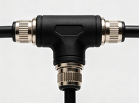 Connecteur étanche IP67 surmoulé M19, prise mâle-femelle en nylon à double sortie latérale pour applications marines et énergies nouvelles