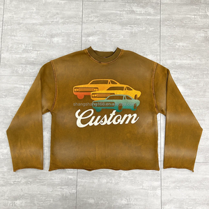Custom Raw Hem Streetwear Distressed Tee Vintage Sun Faded Acid Washed DTG Serigrafía Camiseta de <span class=keywords><strong>manga</strong></span> <span class=keywords><strong>larga</strong></span> Camiseta <span class=keywords><strong>para</strong></span> hombres - Product Image 3
