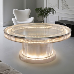 NUEVA LLEGADA 2025 Ronda Moderna Fiesta Evento Decoración Cristal Mesa de comedor Hogar Hotel Mesa de cristal con luz - Product Image 1