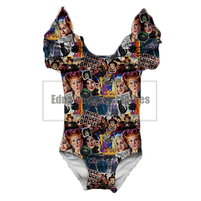 custom Halloween fall boutique flutter sleeve smocked colorful leopard printing leotard with skirt girls teen girls Dance Wear