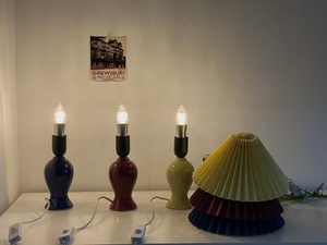 Modern <b>Ceramic</b> Table Lamp With Pleated Shade In Blue Red And Yellow For Bedroom Decor - Product Image 2