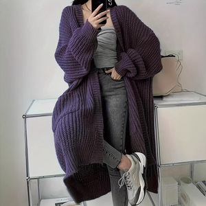 Abrigo de suéter grueso para <span class=keywords><strong>mujer</strong></span> de otoño invierno con cárdigan suelto de estilo de punto informal largo con manga larga - Product Image 4