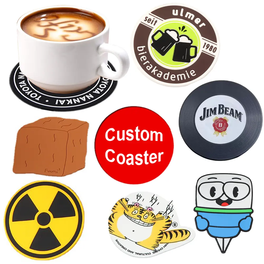 Custom Coaster Logo Promotional Round Silicone Coaster For Drink Cup Mat Soft Resin PVC Rubber toyota kawaii Coaster Bar Beer