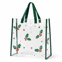 Bolsa de Regalo Navideña de PVC Transparente de Gran Capacidad, Bolsa de Compras de PVC Transparente Reutilizable y Duradera con Asa, Impresión de Logotipo Personalizado