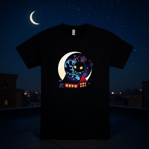Camiseta coreana negra con diseño de luna y estrellas para hombres y mujeres, ropa unisex - Product Image 3