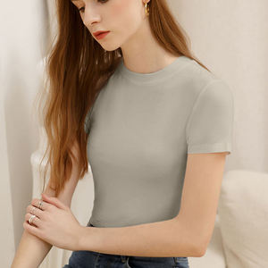 Camiseta blanca personalizada para mujer, camiseta negra Lisa estampada, Top corto suelto de algodón en blanco, camisetas de manga corta para mujer - Product Image 3