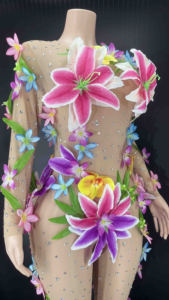 Vestidos de <span class=keywords><strong>Fiesta</strong></span> Largos <span class=keywords><strong>2022</strong></span>: Mono de Malla Transparente con Estampado Floral y Diamantes, Vestido de Playa Elegante e Informal - Product Image 5