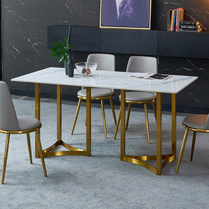 Puruo NUOVO Tavolo da Pranzo di Lusso per 6-8 Persone con Base in Acciaio Dorato Spazzolato e Piano in Marmo - Product Image 2