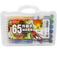 Kit de dessin pour enfants de 65 pièces avec marqueurs à pointe feutre, crayons de couleur, pastels à l'huile, aquarelles, pinceaux, palette et boîte de rangement