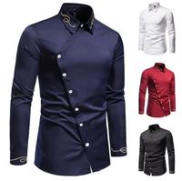 Nouvelle chemise à manches longues asymétrique brodée de style européen pour hommes