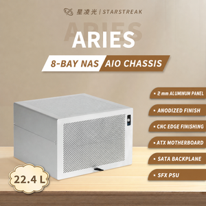 Vỏ <span class=keywords><strong>case</strong></span> NAS 8 khay 2mm nhôm, hỗ trợ ATX MATX <span class=keywords><strong>ITX</strong></span>, hot swap, khung máy chủ gia đình với backplane SATA, nguồn <span class=keywords><strong>SFX</strong></span> - Product Image 1