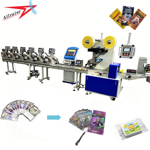 Automatic Trading Card Feeder Flowpack Wrapper Machine Tcg Game Card Feeding Sorting Back Seal Sachet Bag Pillow Packing Machine