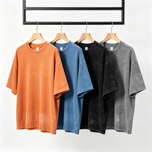 เสื้อยืดคอกลมโอเวอร์ไซส์ผ้าคอตตอนพรีเมียมฟอกสี สำหรับผู้ชาย ออกแบบเองได้ เนื้อผ้าหนา ทรงหลวม สไตล์สตรีทแวร์ - Product Image 1