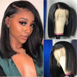 12a Super Double Dessiné Remy Cheveux Brésiliens Naturel Noir 1B # Pré-Plumé 13x4 Perruque Avant en Dentelle avec Style Afro Court Droite <span class=keywords><strong>Bob</strong></span> - Product Image 6