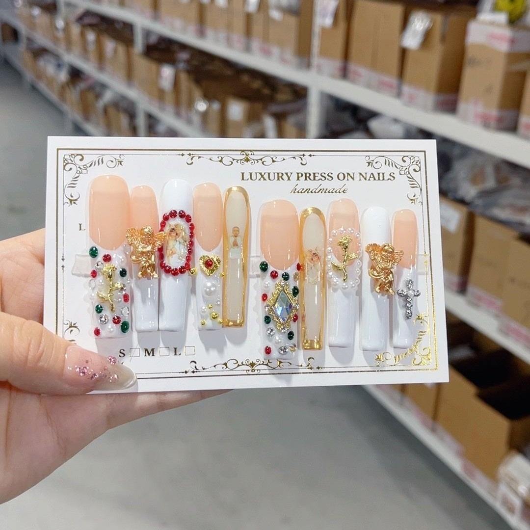 OEM Wholesale Handmade Designer Style 10 Pcs Long Press-On False Nails Easy Application for Fingers Artificial Fingernails