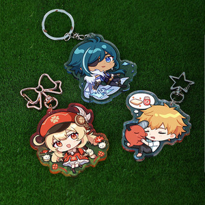 UV-sprayed Acrylic Plastic Keychain with Holographic Glitter Epoxy Process and Anime Theme Acrylic Keychain