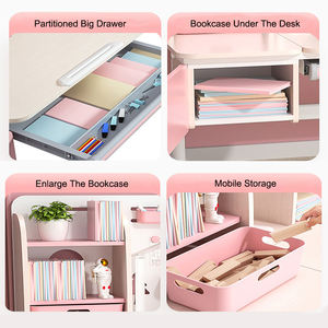 Ensemble bureau et chaise ergonomiques en <span class=keywords><strong>bois</strong></span> pour enfants, réglables en hauteur avec rangement, robustes, pour chambre d'enfant, directement de l'usine - Product Image 3