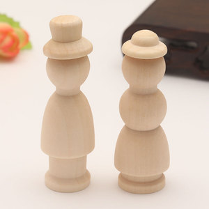 Muñecas de madera de color natural con sombreros, 18 cm, juguete educativo DIY para niños de 2 a 4 años. - Product Image 1