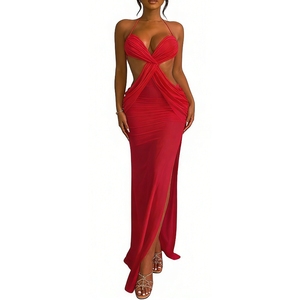 Vestido maxi ajustado <span class=keywords><strong>de</strong></span> malla transparente con cuello halter y espalda descubierta para mujer, moda Sehe - Product Image 1