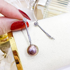 Accesorios de Plata S925 para DIY con Perlas, Bandeja Vacía para Perlas Redondas de 9-13 mm, Joyería de Plata Simple, Aretes, Colección 2021 - Product Image 2