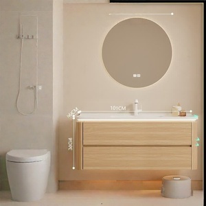 Mueble de baño estilo crema con esquinas redondeadas, lavabo de cerámica integrado, mueble de baño con lavabo. - Product Image 6