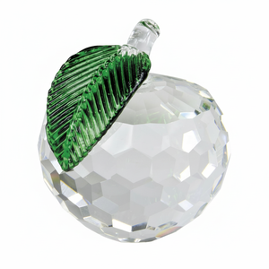 Ornamento a Forma di Mela in Cristallo 80 mm Sfaccettato con Foglia Verde, Decorazione per la Casa - Product Image 2