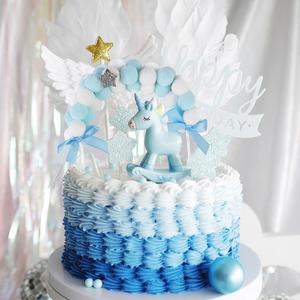 Décoration de gâteau INS Arc-en-ciel, pompons roses et bleus, nuage, drapeaux de gâteau, joyeux <span class=keywords><strong>anniversaire</strong></span>, fournitures de fête - Product Image 5