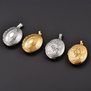 Collier pendentif médaillon ovale en acier inoxydable gravé floral pour femme, cadre photo souvenir, breloques, chaîne, bijoux en métal - Product Image 6
