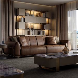 Juego de Sofás Twin Peaks de Diseño Moderno y Simple 2025, Cuero Italiano, Lujo Ligero, Cuero Genuino para Apartamentos Grandes, Fila Recta - Product Image 2